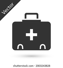Icono del kit de primeros auxilios gris aislado en fondo blanco. Caja médica con cruz. Equipo médico de emergencia. Concepto de salud.  Vector