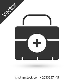 Icono del kit de primeros auxilios gris aislado en fondo blanco. Caja médica con cruz. Equipo médico de emergencia. Concepto de salud.  Vector