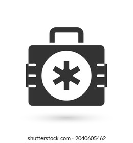 Grey First aid kit icon isolated on white background. Medical box with cross. Medical equipment for emergency. Healthcare concept.  Vector