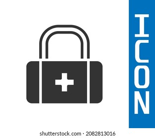 Graues Erste Hilfe-Kit-Symbol einzeln auf weißem Hintergrund. Medizinische Box mit Kreuz. Medizinische Ausrüstung für Notfälle. Konzept der Gesundheitsversorgung.  Vektorgrafik