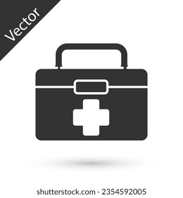 Icono del kit de primeros auxilios gris aislado en fondo blanco. Caja médica con cruz. Equipo médico de emergencia. Concepto de salud.  Ilustración vectorial