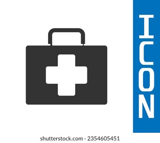 Grey First aid kit icon isolated on white background. Medical box with cross. Medical equipment for emergency. Healthcare concept.  Vector Illustration