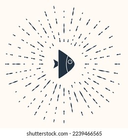 Grey Fish icon isolated on beige background. Abstract circle random dots. Vector
