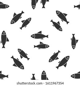 Grey Fish icon isolated seamless pattern on white background.  Vector Illustration