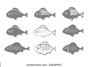 Grey fish icons on white background 