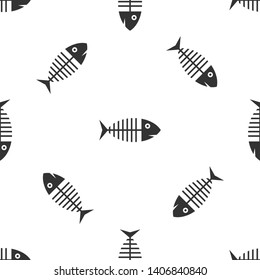 Grey Fish skeleton icon isolated seamless pattern on white background. Fish bone sign. Vector Illustration