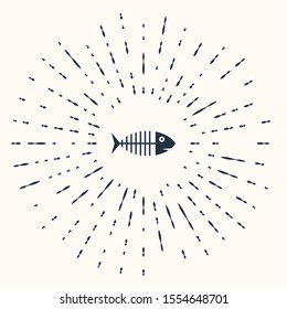 Grey Fish skeleton icon isolated on beige background. Fish bone sign. Abstract circle random dots. Vector Illustration