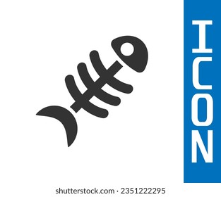 Grey Fish skeleton icon isolated on white background. Fish bone sign.  Vector