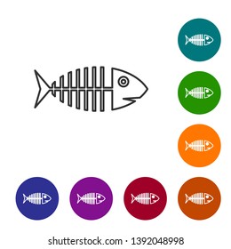 Grey Fish skeleton line icon isolated on white background. Fish bone sign. Set icon in color circle buttons. Vector Illustration