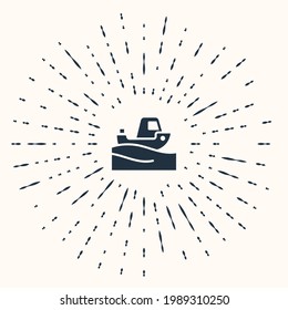 Grey Fishing boat on water icon isolated on beige background. Abstract circle random dots. Vector