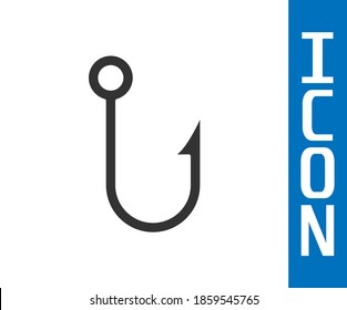 Grey Fishing hook icon isolated on white background. Fishing tackle.  Vector