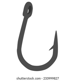 Grey fishing hook vector isolated on white