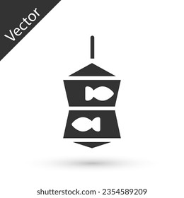 Grey Fishing net with fish icon isolated on white background.  Vector
