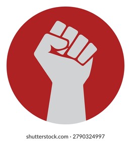 Grey fist raised in red circle symbolizing protest or resistance movement icon