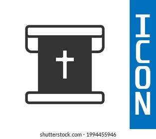 Grey Flag with christian cross icon isolated on white background.  Vector