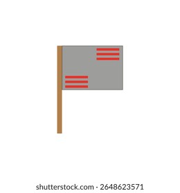 Grey flag illustration. Red stripe detail. Banner Vector graphic. Simple pole symbol.