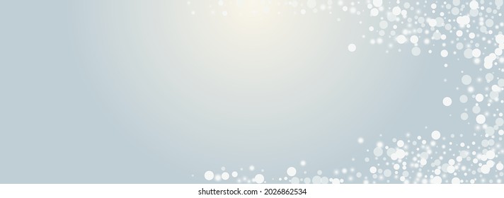 Grey Flake Vector Panoramic Transparent Background. White Glow Snowfall Card. Elegant Snowstorm Postcard. Glitter Stars Wallpaper.