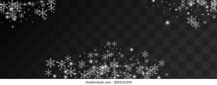 Grey Flake Vector Panoramic Transparent Background. Overlay Glitter Dots Card. Falling Snowflake Design. Christmas Snowfall Postcard.