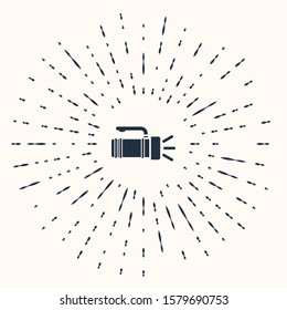 Grey Flashlight icon isolated on beige background. Tourist flashlight handle. Abstract circle random dots. Vector Illustration