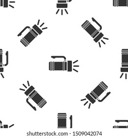 Grey Flashlight icon isolated seamless pattern on white background. Tourist flashlight handle.  Vector Illustration