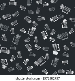 Grey Flashlight icon isolated seamless pattern on black background. Tourist flashlight handle.  Vector Illustration