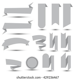grey Flat Color Ribbons on isolated background