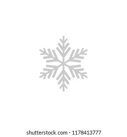 grey flat snowflake icon isolated on white. New Year pictogram. Vector illustration. Christmas clip art. Web button. Cold or frost label. winter sign. 