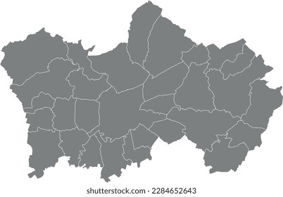 Grey flat vector administrative map of TOURNAI, BELGIUM with white border lines of its municipalities