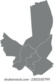 Grey flat vector administrative map of BORDEAUX, FRANCE with black border lines of its cantons