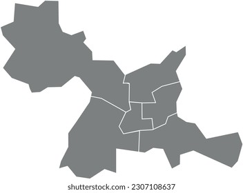 Grey flat vector administrative map of RENNES, FRANCE with black border lines of its cantons