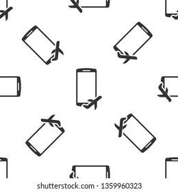 Grey Flight mode in the mobile phone icon isolated seamless pattern on white background. Airplane or aeroplane flight offline mode passenger regulation airline . Vector Illustration