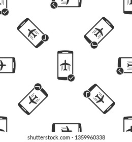 Grey Flight mode in the mobile phone icon isolated seamless pattern on white background. Airplane or aeroplane flight offline mode passenger regulation airline . Vector Illustration
