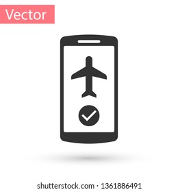 Grey Flight mode in the mobile phone icon isolated on white background. Airplane or aeroplane flight offline mode passenger regulation airline . Vector Illustration