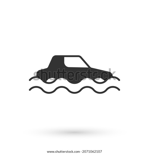 Grey Flood car icon isolated on white\
background. Insurance concept. Flood disaster concept. Security,\
safety, protection, protect concept. \
Vector
