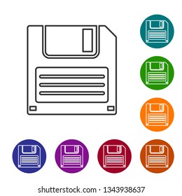 Grey Floppy disk for computer data storage line icon isolated on white background. Diskette sign. Vector Illustration
