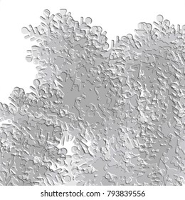 grey floral 3D pattern with engraved flowery ornaments and white highlights, vector illustration