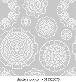 Grey floral mandala seamless pattern