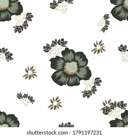 Grey Floral Pattern Seamless Vector Illustrator. Great for fabrics, textiles, wallpapers, backgrounds, 