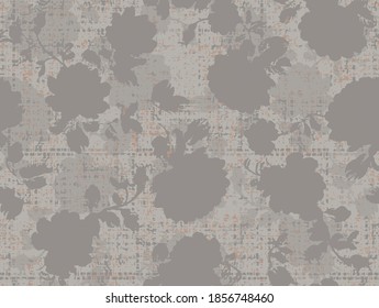 grey floral pattern with white flowers hibiscus. Clip art - photo collage, realistic beautiful flowers pattern for floral design.