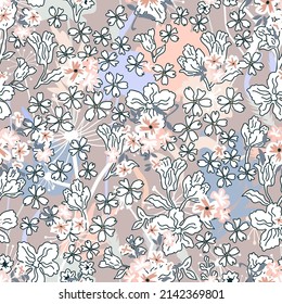 Grey floral texture. Seamless vector print.