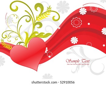 grey floral, wave background with decorated heart