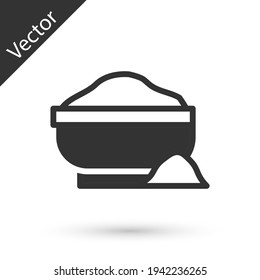 Grey Flour bowl icon isolated on white background. Baking Ingredients. Healthy organic food. Kitchen utensils cup. Dough cooking. Vector