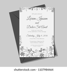 grey flower hand draw wedding invitation background