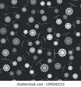 Grey Flower icon isolated seamless pattern on black background.  Vector Illustration
