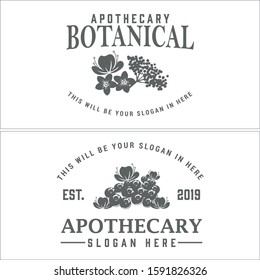 Grey Flower Plant Organic Pollen Vintage Logo Design Suitable For Medical Drugs Clinic Healthcare Apothecary Botanical