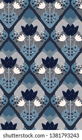 grey flower seamless pattern vector floral design primitive scandinavian