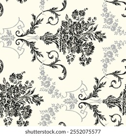 Grey flowers and leaf ornaments pattern design 