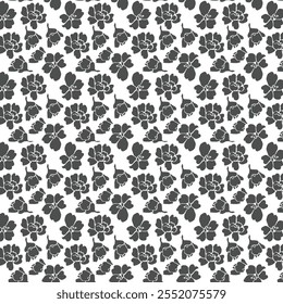 Flores grises y diseño de patrón de adornos de hojas 