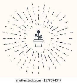Grey Flowers in pot icon isolated on beige background. Plant growing in a pot. Potted plant sign. Abstract circle random dots. Vector Illustration