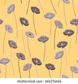 Grey flowers seamless pattern. Vector illustration on light orange background